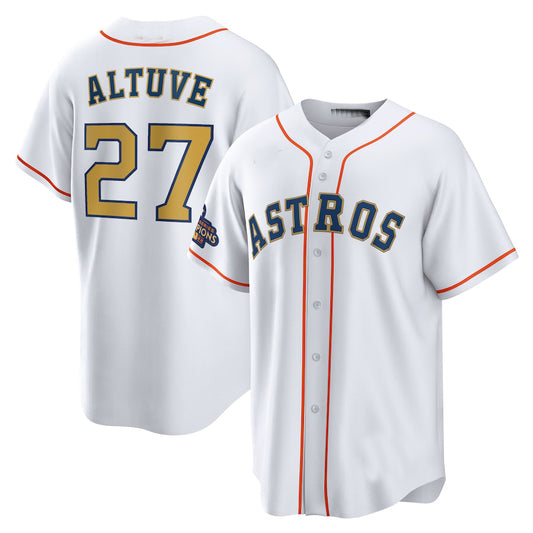 #27 Jose Altuve Houston Astros White 2023 gold collection replica player Stitches Baseball Jerseys