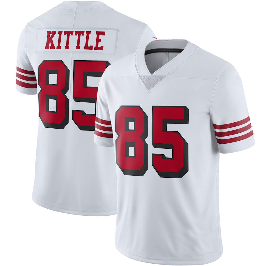 SF.49ers #85 George Kittle New White Black Stitched American Football Jerseys 2022