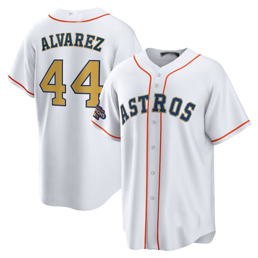 #44 Yordan Alvarez Houston Astros 2023  White gold collection authentic player jersey Stitches Baseball Jerseys