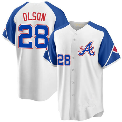 Atlanta Braves #28 Matt Olson  White Cool Base Jersey Stitches Baseball Jerseys