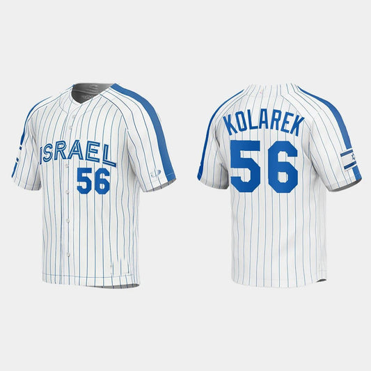#56 ADAM KOLAREK ISRAEL BASEBALL 2023 WORLD BASEBALL CLASSIC JERSEY WHITE Stitches Baseball Jerseys