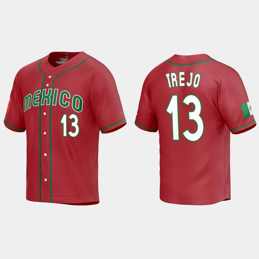 #13 ALAN TREJO MEXICO BASEBALL 2023 WORLD BASEBALL CLASSIC REPLICA JERSEY – RED  Stitches Baseball Jerseys