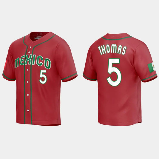 #5 ALEK THOMAS MEXICO BASEBALL 2023 WORLD BASEBALL CLASSIC REPLICA JERSEY – RED Stitches Baseball Jerseys