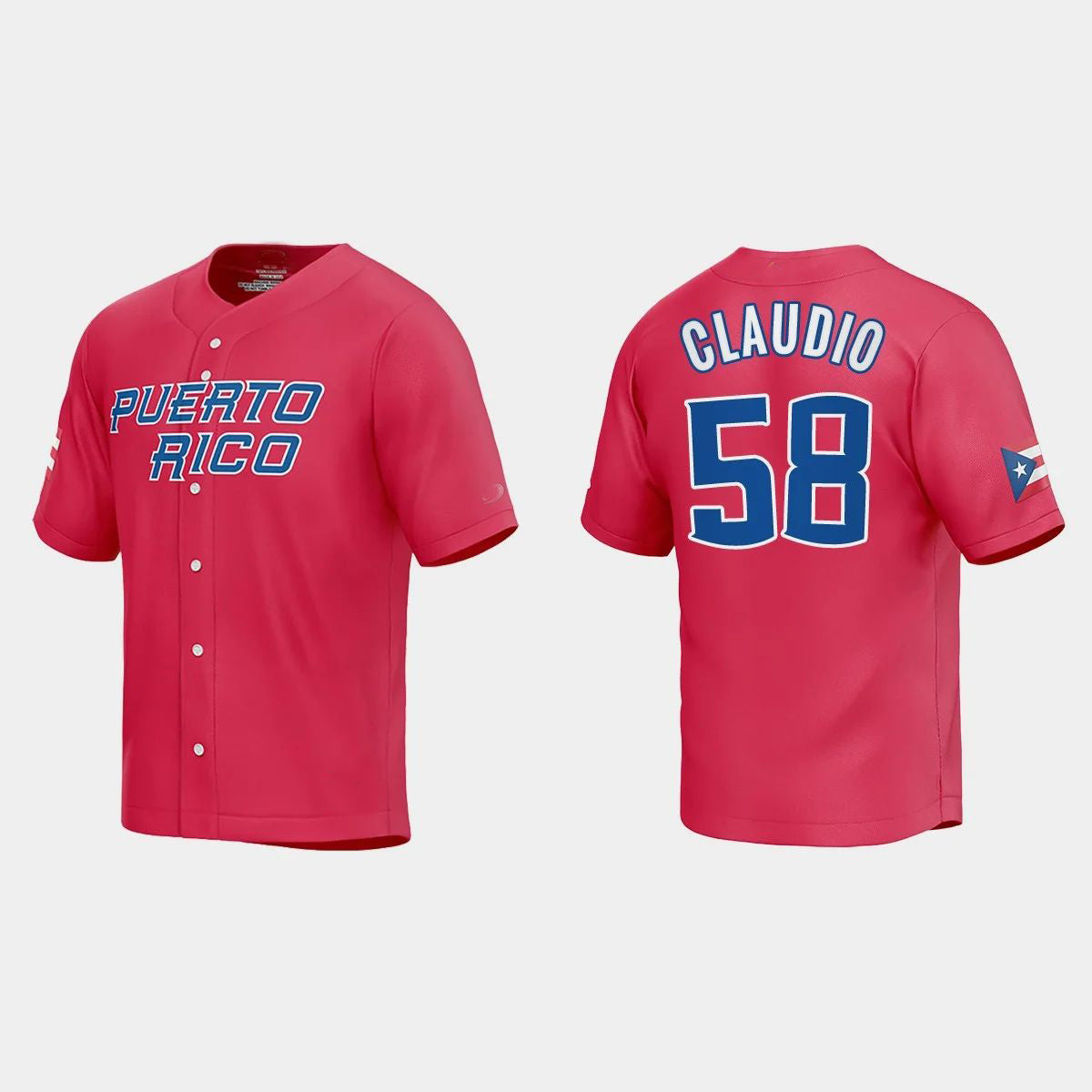 #58 ALEX CLAUDIO PUERTO RICO BASEBALL 2023 WORLD BASEBALL CLASSIC JERSEY – RED Stitches Baseball Jerseys