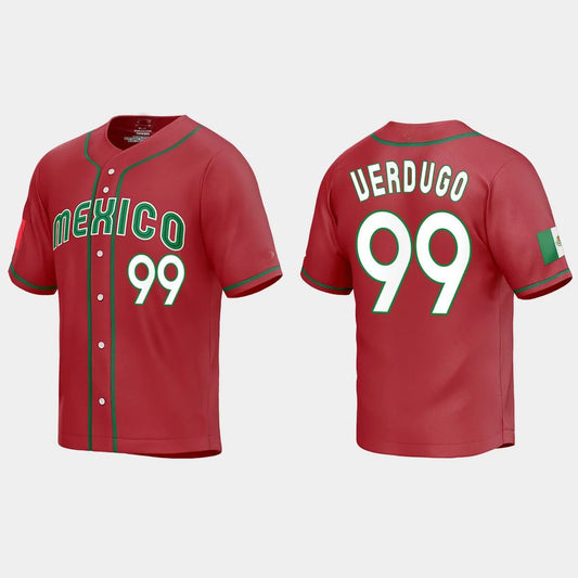 #99 ALEX VERDUGO MEXICO BASEBALL 2023 WORLD BASEBALL CLASSIC REPLICA JERSEY – RED Stitches Baseball Jerseys