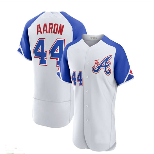 Atlanta Braves #44 Hank Aaron White 2023 City Connect Authentic Player Jersey Stitches Baseball Jerseys
