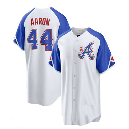 Atlanta Braves #44 Hank Aaron White 2023 City Connect Replica Player Jersey Stitches Baseball Jerseys