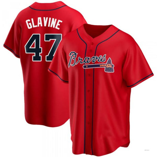 Atlanta Braves #47 Tom Glavine Red Alternate Jersey Stitches Baseball Jerseys