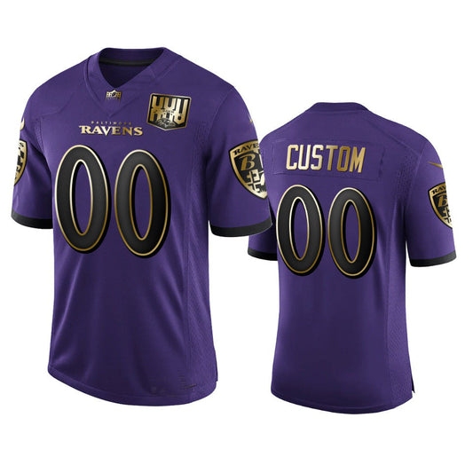 B.Ravens Custom Purple Team 25th Season Golden Limited Jersey Stitched Football Jerseys