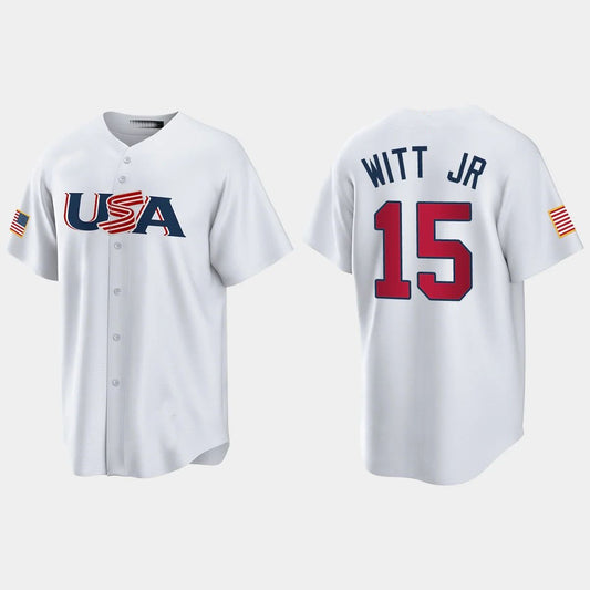 #15 BOBBY WITT JR. KANSAS CITY ROYALS 2023 WORLD BASEBALL CLASSIC USA REPLICA JERSEY – WHITE Stitches Baseball Jerseys