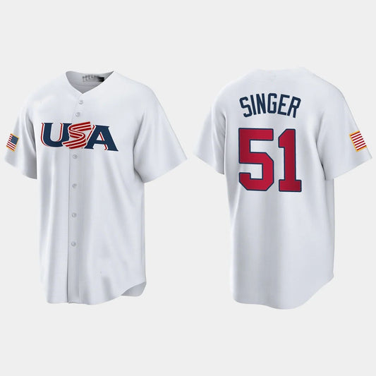 #51 BRADY SINGER KANSAS CITY ROYALS 2023 WORLD BASEBALL CLASSIC USA REPLICA JERSEY – WHITE Stitches Baseball Jerseys