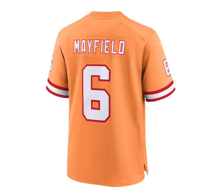 TB.Buccaneers #6 Baker Mayfield Throwback Game Jersey - Orange Stitched American Football Jerseys