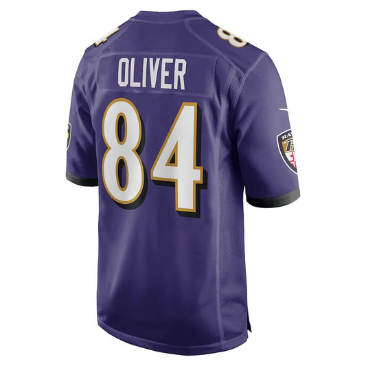 B.Ravens #84 Josh Oliver Purple Game Jersey Stitched American Football Jerseys