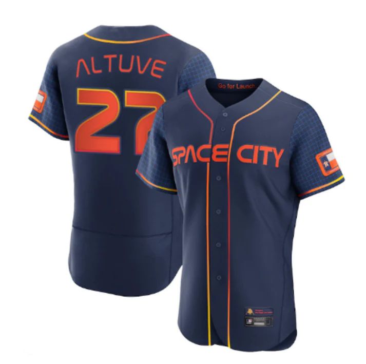 Baseball Jerseys New Houston Astros 27 Jose Altuve Navy Stitched 2022 Space City Connect Jersey