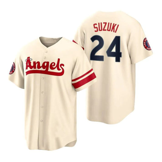 Los Angeles Angels #24 Kurt Suzuki  Cream Stitched 2022 City Connect Jersey Men Youth Women Baseball Jerseys