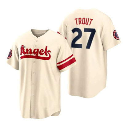 Los Angeles Angels #27 Mike Trout Cream Stitched 2022 City Connect Jersey Men Youth Women Baseball Jerseys