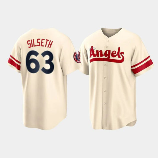 Los Angeles Angels #63 Chase Silseth Cream Stitched 2022 City Connect Jersey Men Youth Women Baseball Jerseys