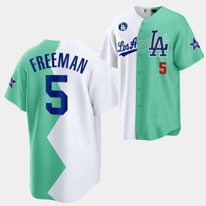 Los Angeles Dodgers #5 Freddie Freeman White Green 2022 Stitched Split Jersey Baseball Jerseys