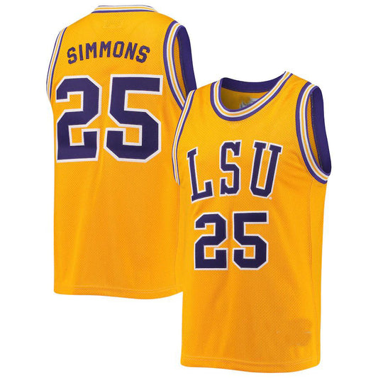L.Tigers #25 Ben Simmons Original Retro Brand Commemorative Classic Basketball Jersey Gold Stitched American College Jerseys