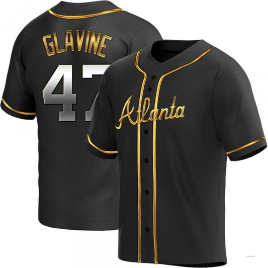 Atlanta Braves #47 Tom Glavine Black Golden Alternate Jersey Stitches Baseball Jerseys