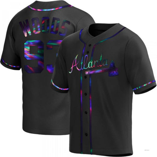 Atlanta Braves #93 William Woods Black Holographic Alternate Stitches Baseball Jerseys