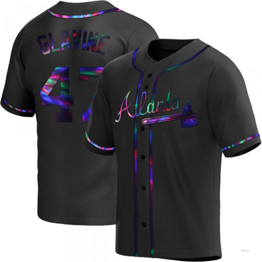 Atlanta Braves #47 Tom Glavine Black Holographic Alternate Jersey Stitches Baseball Jerseys