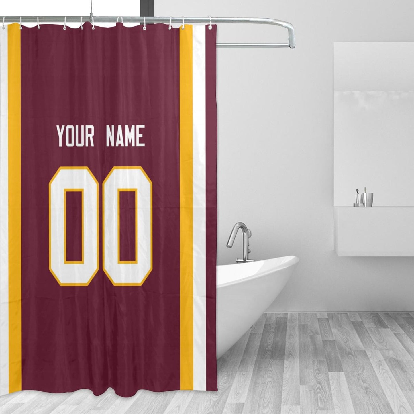 Custom W.Commanders Football style personalized shower curtain custom design name and number set of 12 shower curtain hooks Rings