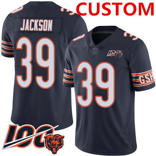 C.Bears Custom Navy Blue Team Color C.Bears Football 100th Season Vapor Limited Jersey Stitched American Football Jerseys