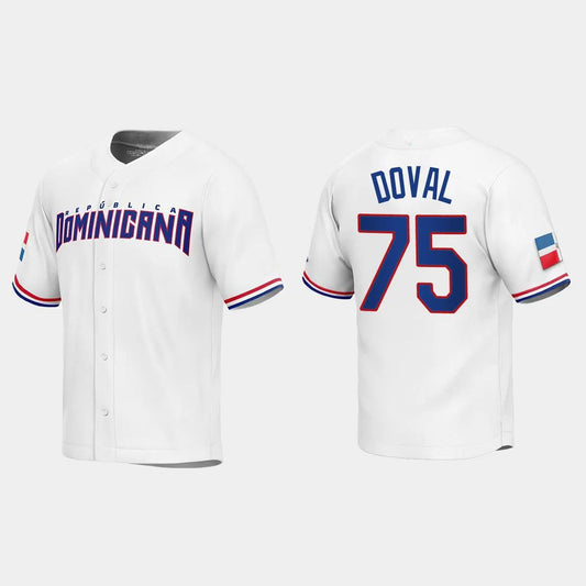 #75 CAMILO DOVAL DOMINICAN REPUBLIC BASEBALL 2023 WORLD BASEBALL CLASSIC REPLICA JERSEY – WHITE Stitches Baseball Jerseys