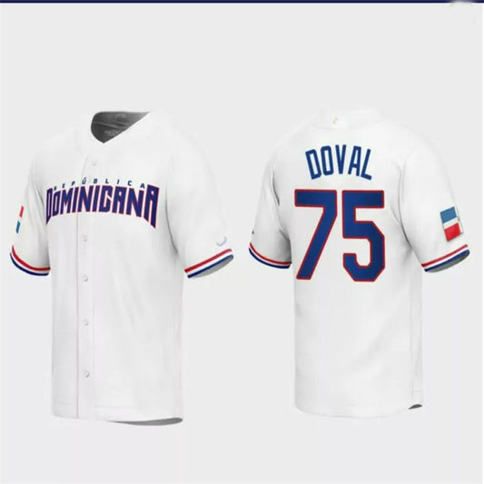 #75 Camilo Doval Dominican Republic Baseball 2023 World Baseball Classic Replica Jersey – White Stitches Baseball Jerseys