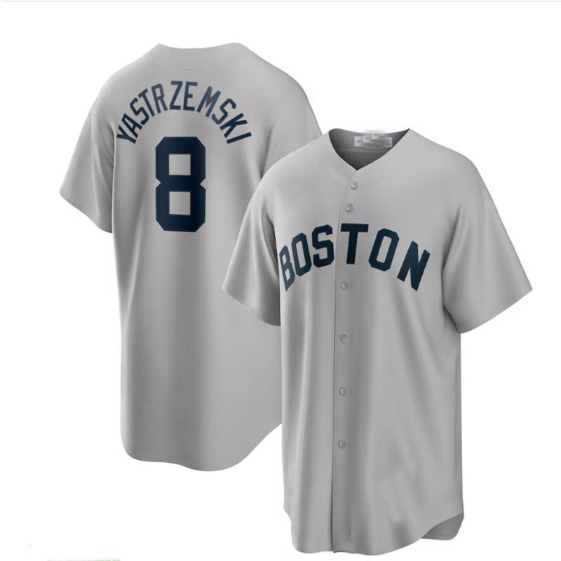 Boston Red Sox Road #8 Carl Yastrzemski Cooperstown Collection Player Jersey - Gray Baseball Jerseys