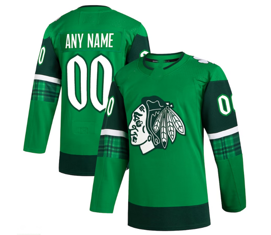 Custom C.Blackhawks 2023 St. Patrick's Day Primegreen Authentic Jersey - Kelly Green Stitched American Hockey Jerseys