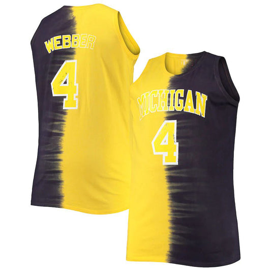 M.Wolverines #4 Chris Webber Mitchell & Ness Big & Tall Player Tie-Dye Jersey Navy Maize Stitched American College Jerseys