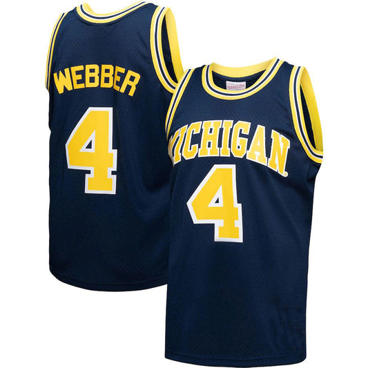 M.Wolverines #4 Chris Webber Mitchell & Ness Player Swingman Jersey Navy Stitched American College Jerseys