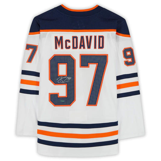 E.Oilers #97 Connor McDavid Fanatics Authentic Autographed Jersey Upper Deck White Stitched American Hockey Jerseys