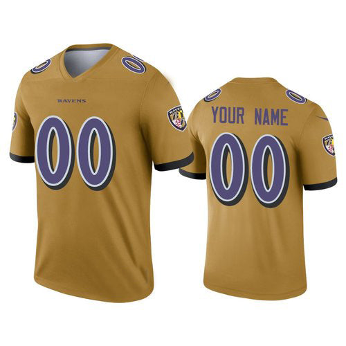 Custom B.Ravens Gold Inverted Legend Jersey Stitched Football Jerseys