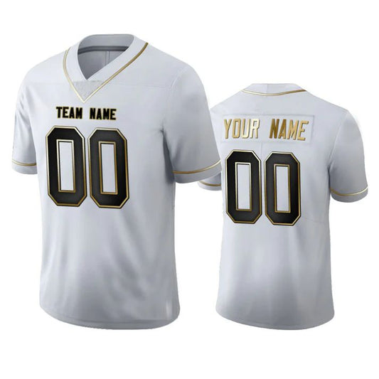 Custom C.Panthers Any Team and Number and Name White Golden Edition American Jerseys Football Jerseys