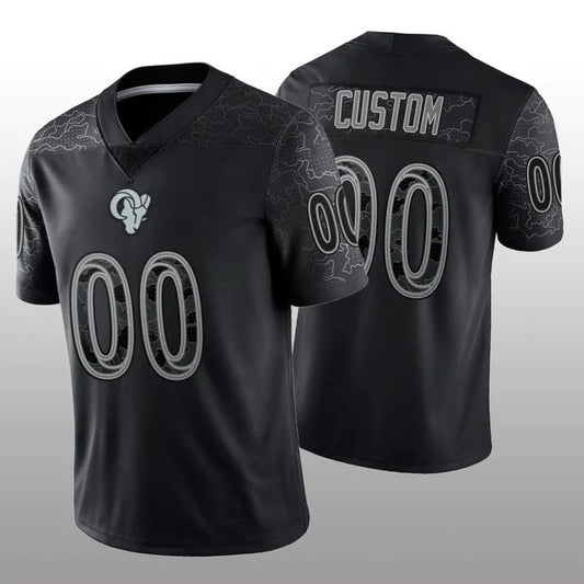 Custom Football LA.Rams Stitched Black RFLCTV Limited Jersey Football Jerseys