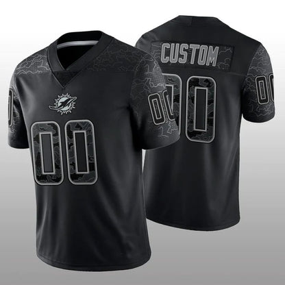 Custom Football M.Dolphins Stitched Black RFLCTV Limited Jersey Football Jerseys