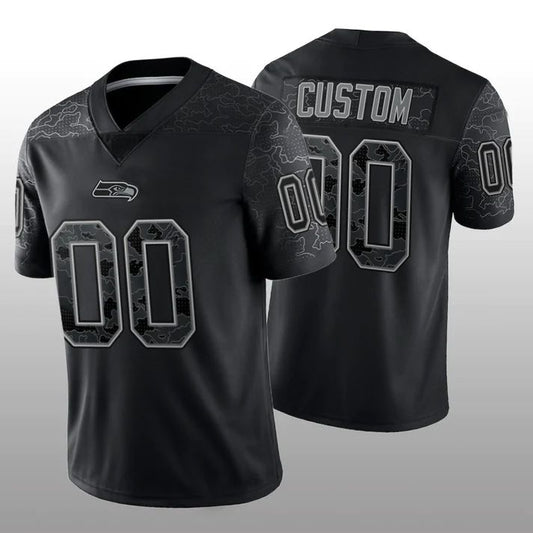Custom Football S.Seahawks Stitched Black RFLCTV Limited Jersey Football Jerseys