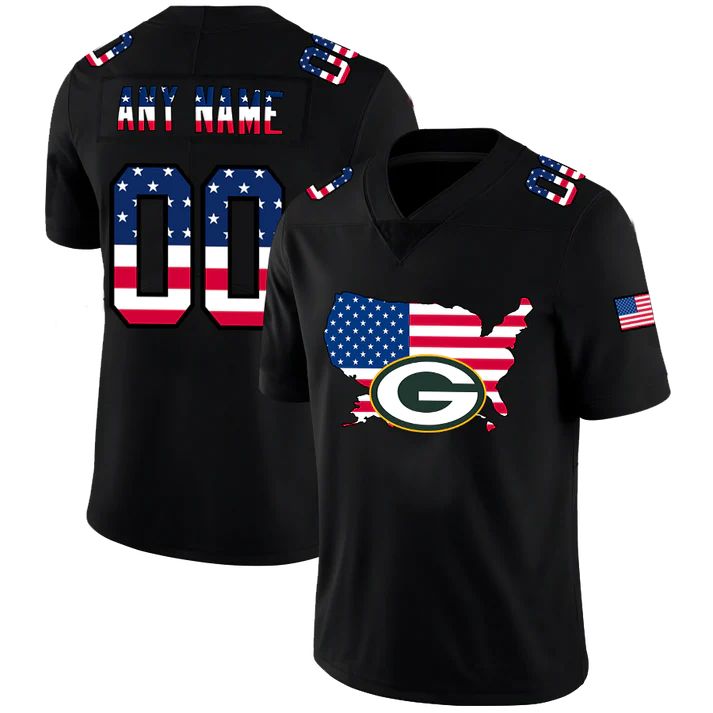 Custom GB.Packers Football Black Limited Fashion Flag Stitched Jerseys Football Jerseys