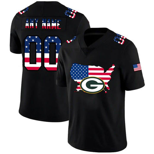 Custom GB.Packers Football Black Limited Fashion Flag Stitched Jerseys Football Jerseys