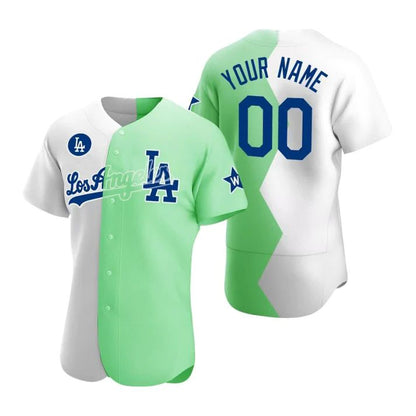 Custom Los Angeles Dodgers jersey 2022 All Star Celebrity Softball Game White Green Split Baseball Anniversary Gift Men Baseball Jerseys