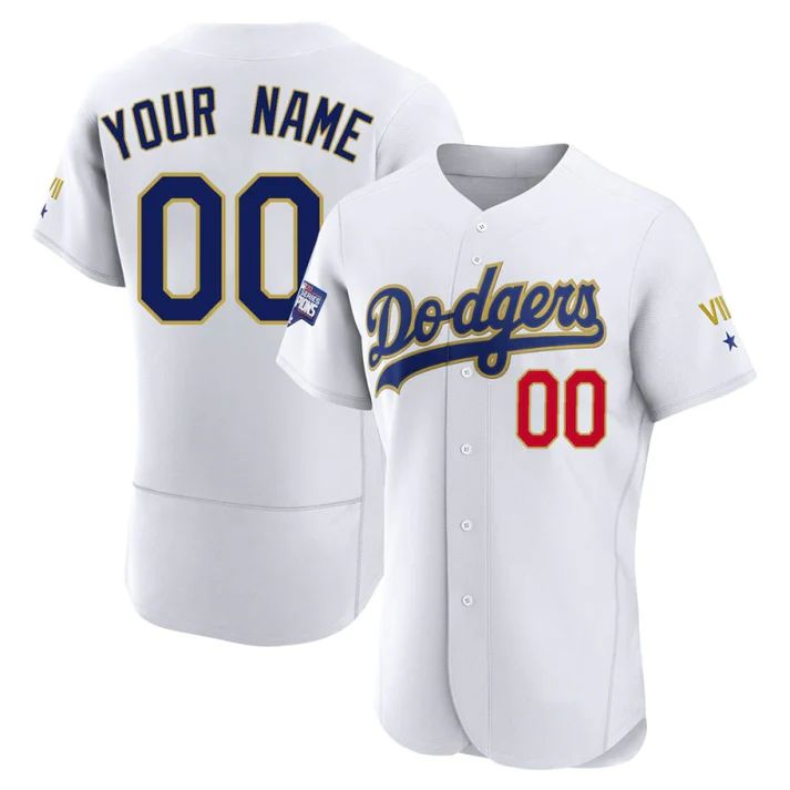 Custom Los Angeles Dodgers White Gold Program Stitched Baseball Jerseys