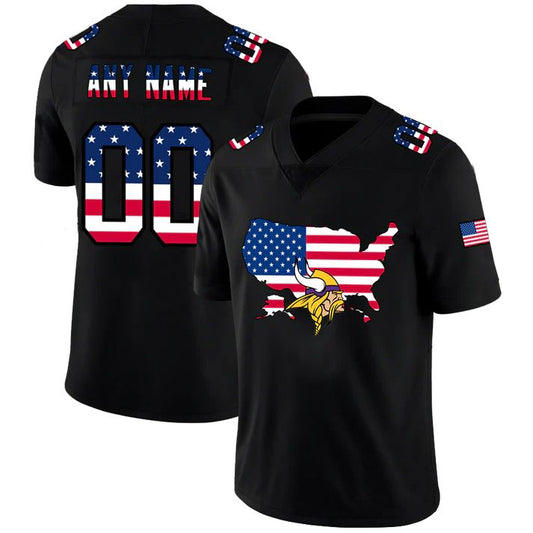 Custom MN.Vikings Football Black Limited Fashion Flag Stitched Jerseys Football Jerseys