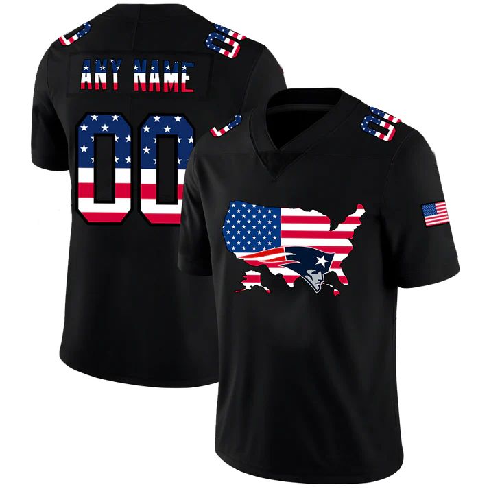 Custom NE.Patriots Football Black Limited Fashion Flag Stitched Jerseys Football Jerseys