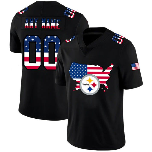 Custom P.Steelers Football Black Limited Fashion Flag Stitched Jerseys Football Jerseys