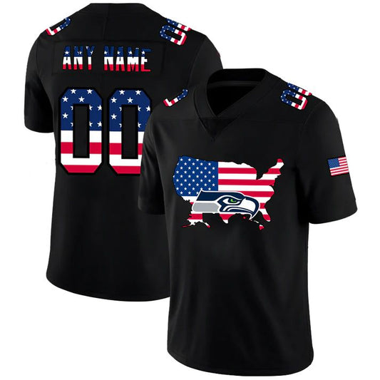 Custom S.Seahawks Football Black Limited Fashion Flag Stitched Jerseys Football Jerseys