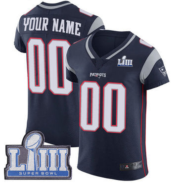 Customized NE.Patriots Vapor Untouchable Super Bowl LIII Bound Elite Navy Blue Home Jersey Football Jerseys