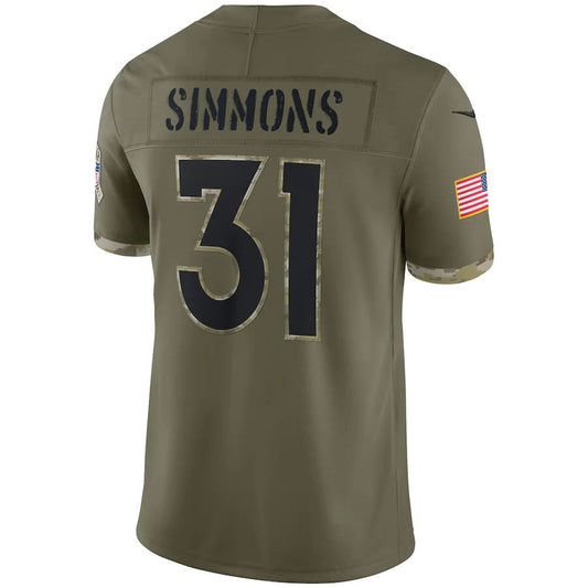 D.Broncos #31 Justin Simmons Olive 2022 Salute To Service Limited Jersey Stitched American Football Jerseys